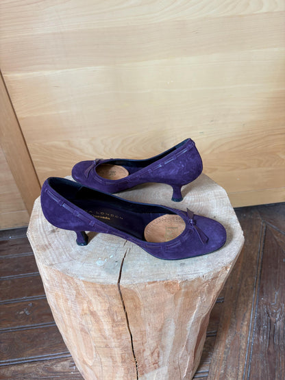 Sacha London Suede Leather Heels, Made in Spain, Purple Leather Pumps, Luxury Designer Shoes, Vintage Style, EU 40, Elegant Shoes