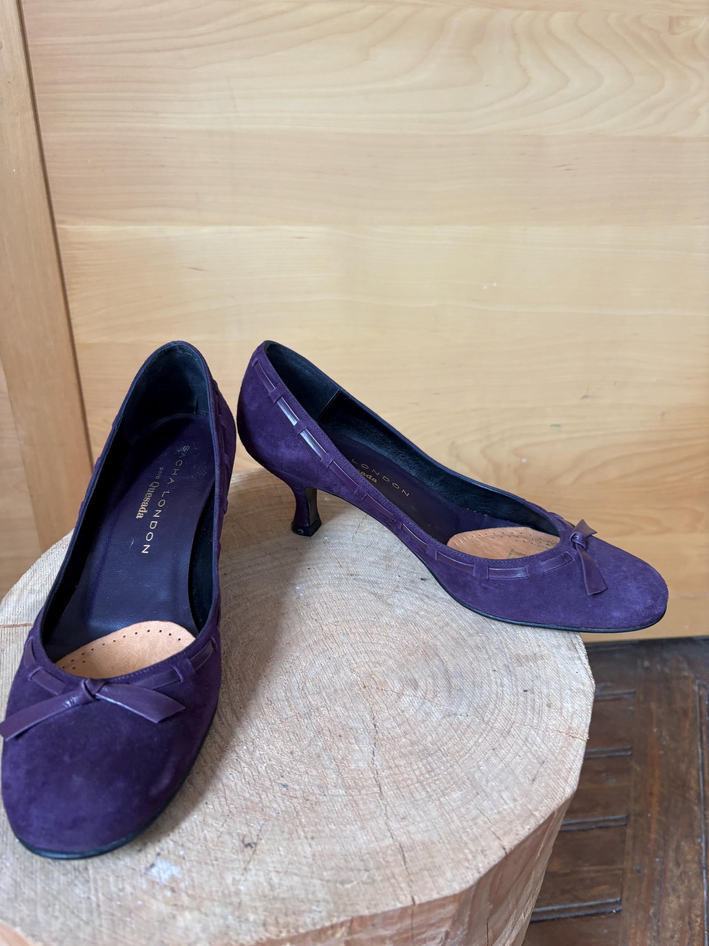 Sacha London Suede Leather Heels, Made in Spain, Purple Leather Pumps, Luxury Designer Shoes, Vintage Style, EU 40, Elegant Shoes
