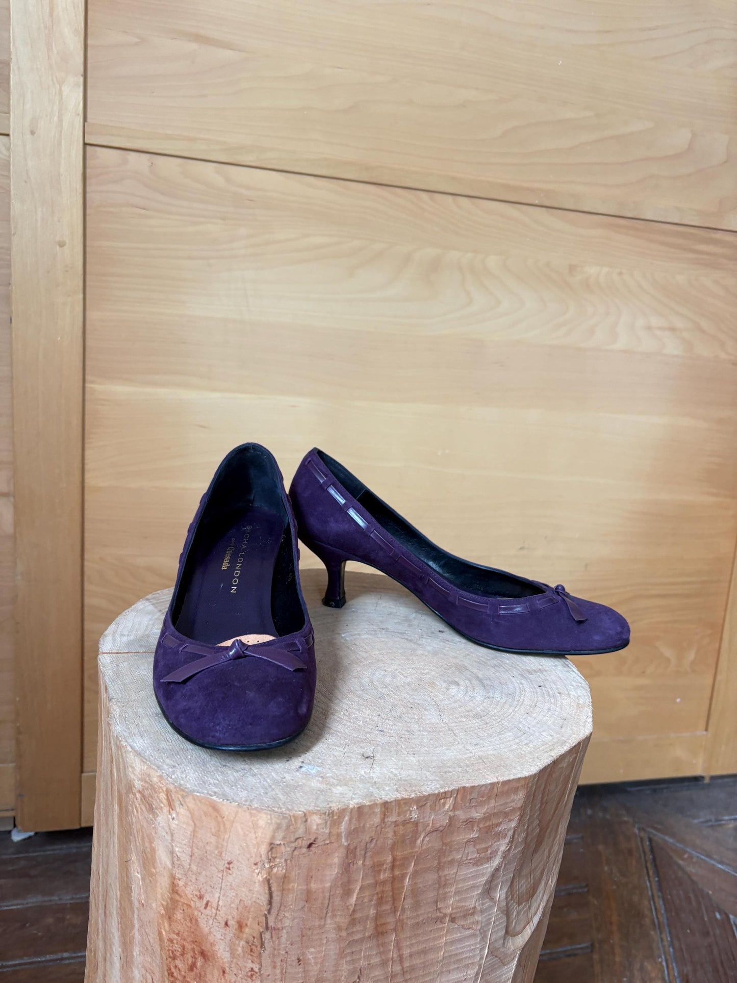 Sacha London Suede Leather Heels, Made in Spain, Purple Leather Pumps, Luxury Designer Shoes, Vintage Style, EU 40, Elegant Shoes
