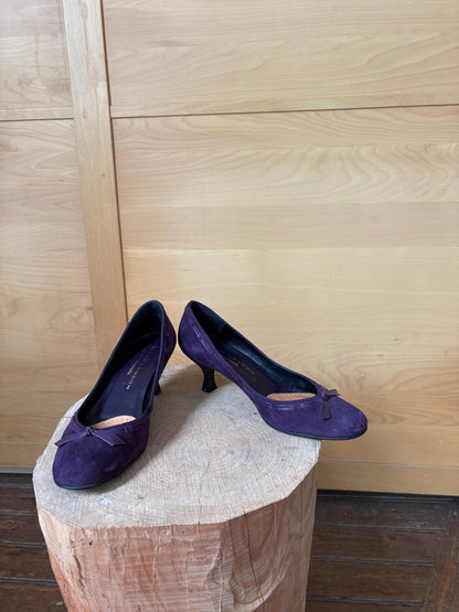 Sacha London Suede Leather Heels, Made in Spain, Purple Leather Pumps, Luxury Designer Shoes, Vintage Style, EU 40, Elegant Shoes