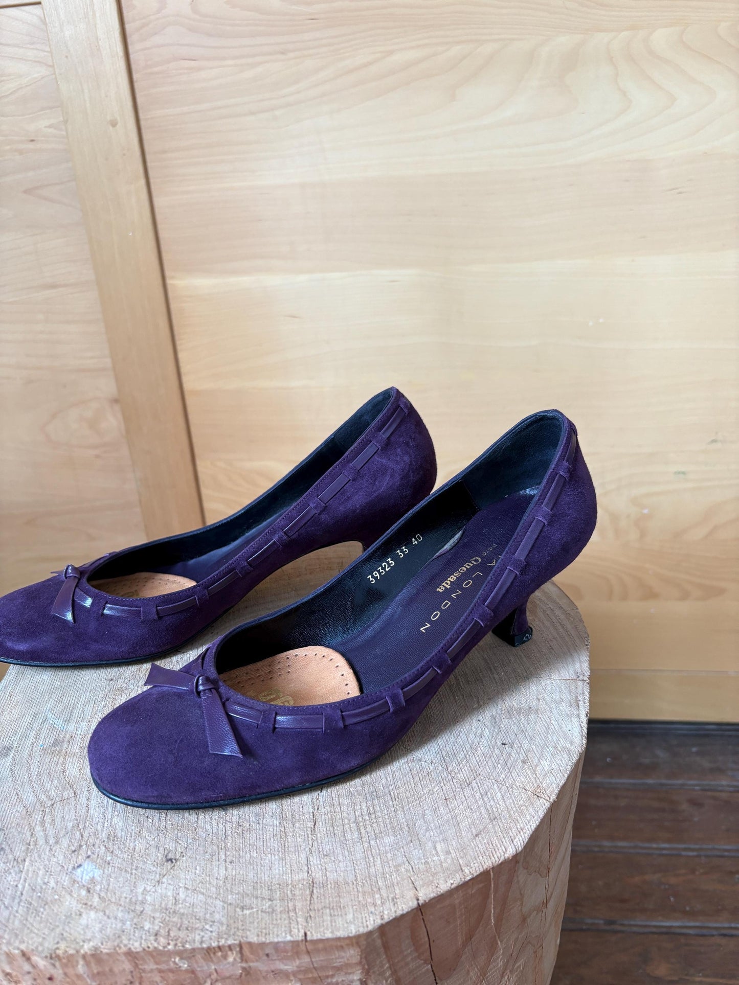 Sacha London Suede Leather Heels, Made in Spain, Purple Leather Pumps, Luxury Designer Shoes, Vintage Style, EU 40, Elegant Shoes