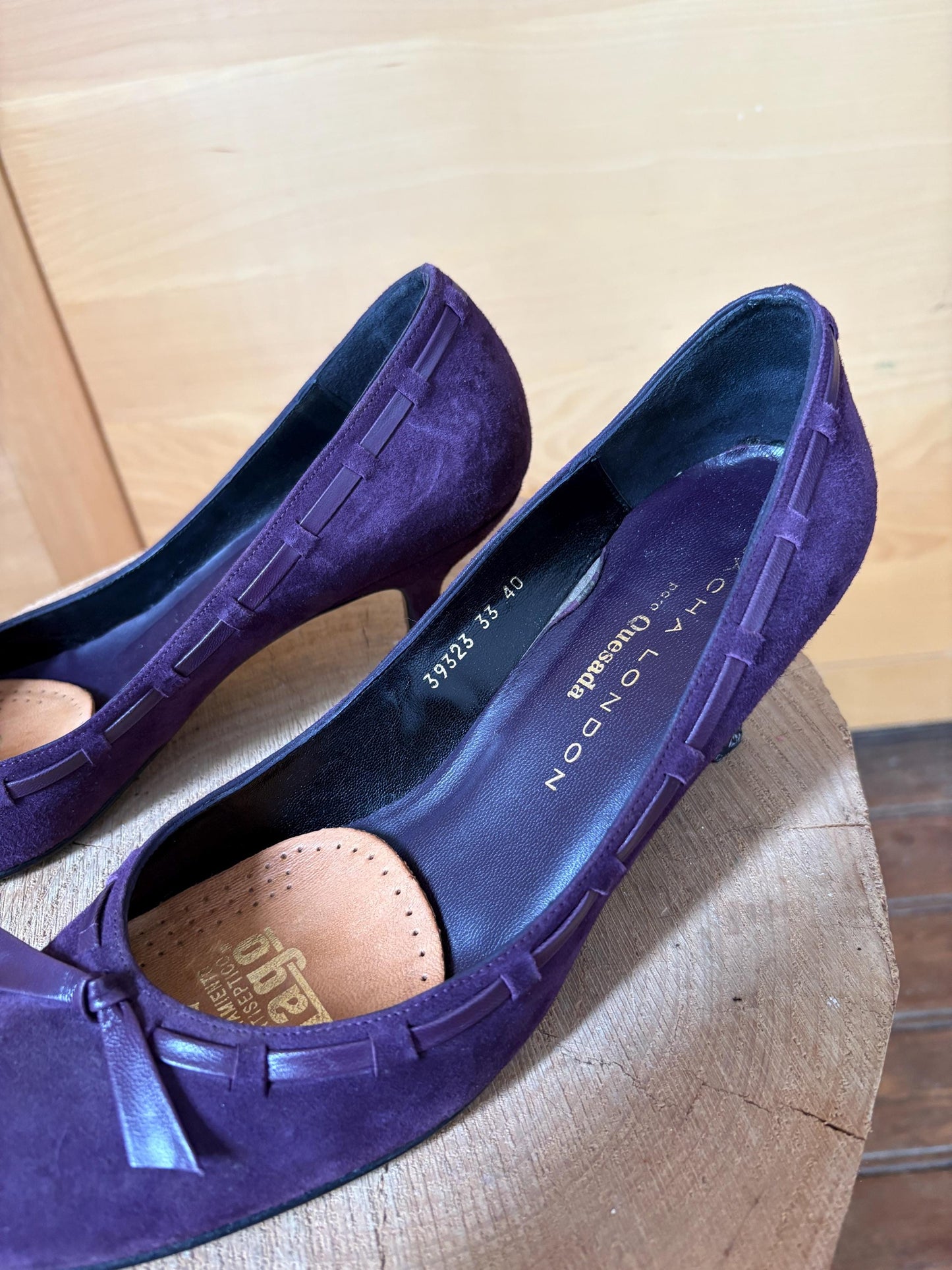 Sacha London Suede Leather Heels, Made in Spain, Purple Leather Pumps, Luxury Designer Shoes, Vintage Style, EU 40, Elegant Shoes