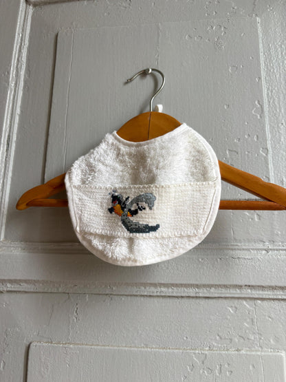 Vintage Baby Bib 100% Cotton, Embroidered Bib Made in Spain, Terry Cloth Baby Bib, Sustainable Baby Gift, Cute Animal Embroidery