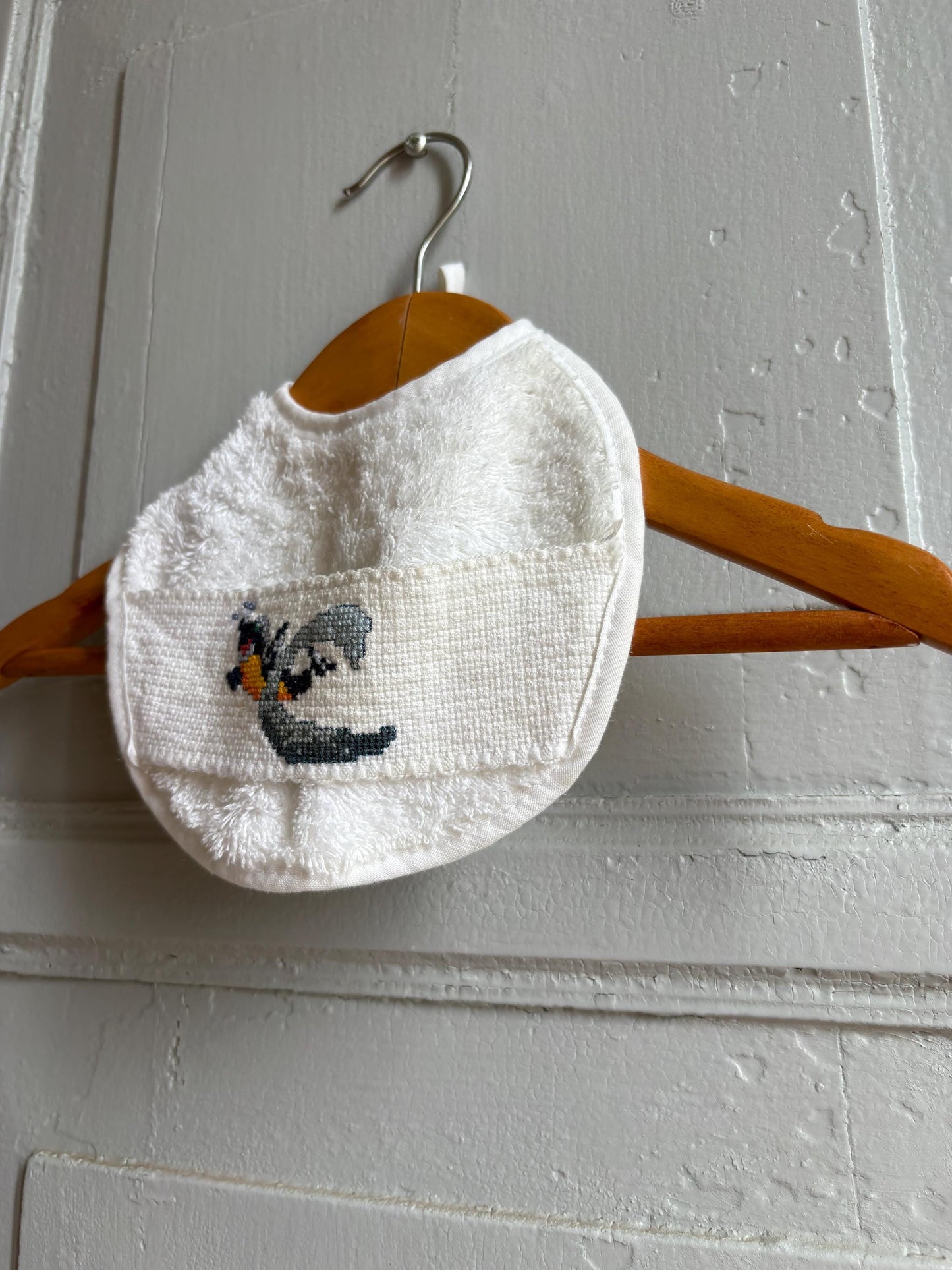Vintage Baby Bib 100% Cotton, Embroidered Bib Made in Spain, Terry Cloth Baby Bib, Sustainable Baby Gift, Cute Animal Embroidery