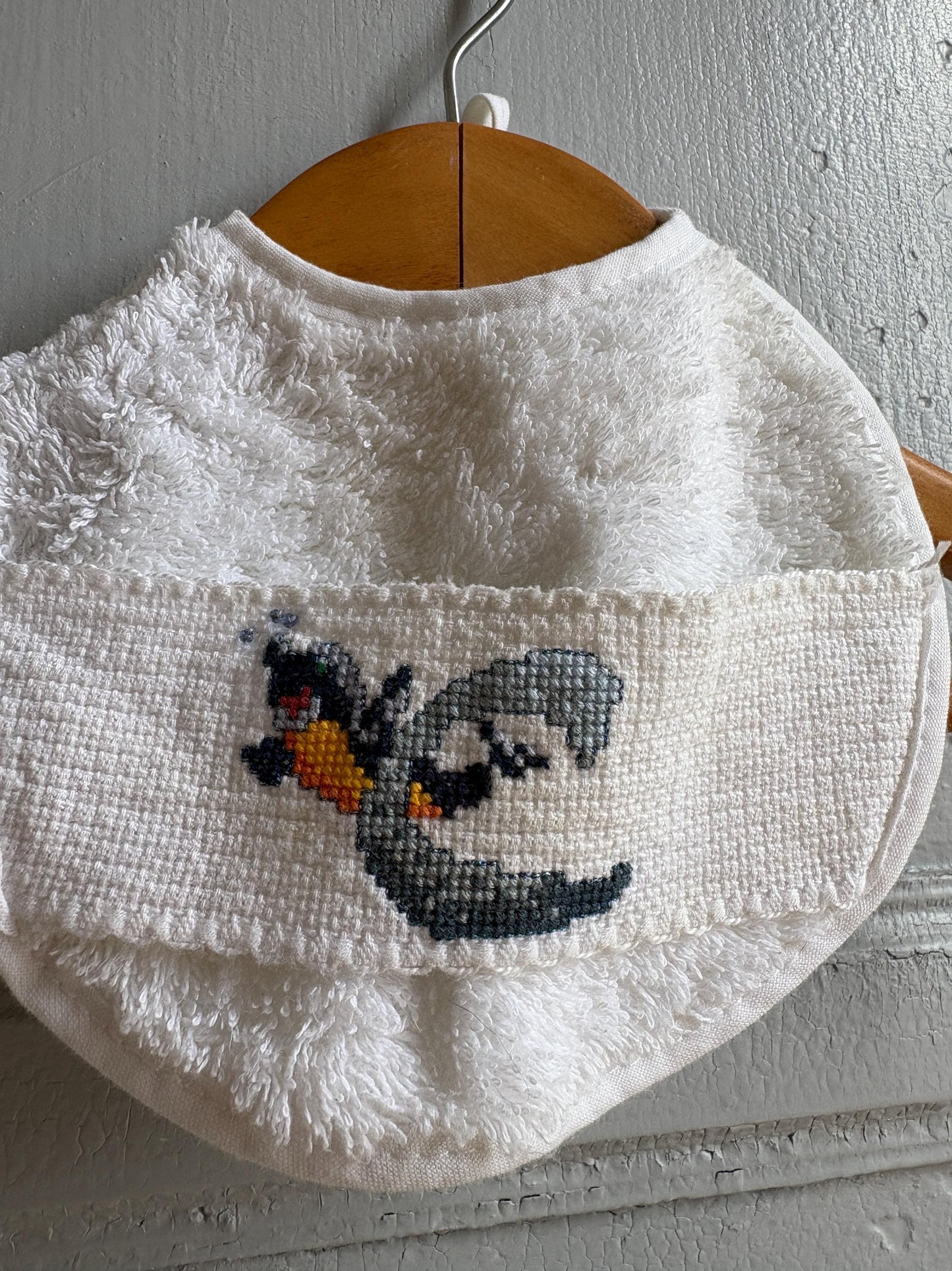 Vintage Baby Bib 100% Cotton, Embroidered Bib Made in Spain, Terry Cloth Baby Bib, Sustainable Baby Gift, Cute Animal Embroidery