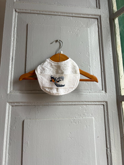 Vintage Baby Bib 100% Cotton, Embroidered Bib Made in Spain, Terry Cloth Baby Bib, Sustainable Baby Gift, Cute Animal Embroidery