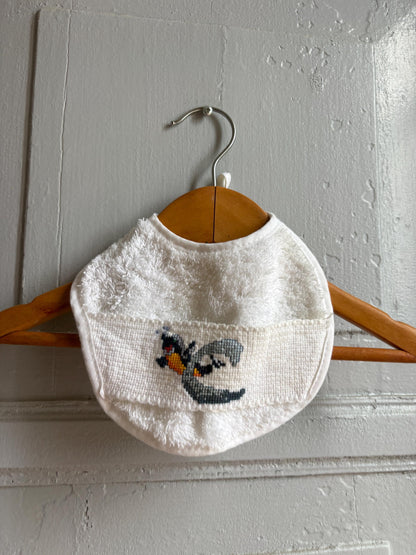 Vintage Baby Bib 100% Cotton, Embroidered Bib Made in Spain, Terry Cloth Baby Bib, Sustainable Baby Gift, Cute Animal Embroidery