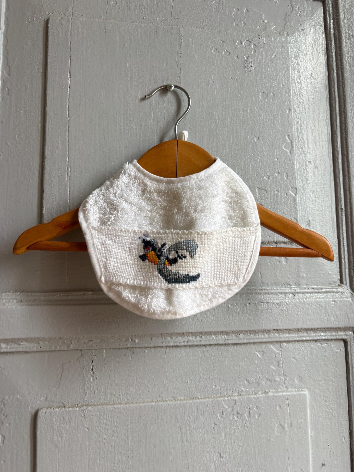 Vintage Baby Bib 100% Cotton, Embroidered Bib Made in Spain, Terry Cloth Baby Bib, Sustainable Baby Gift, Cute Animal Embroidery