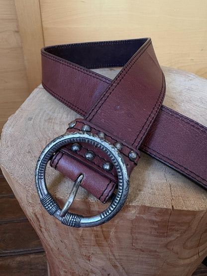 Cecil Genuine Leather Belt, Wide Brown Leather Belt, Large Statement Buckle, Vintage Style Women's Belt, Size 100 cm