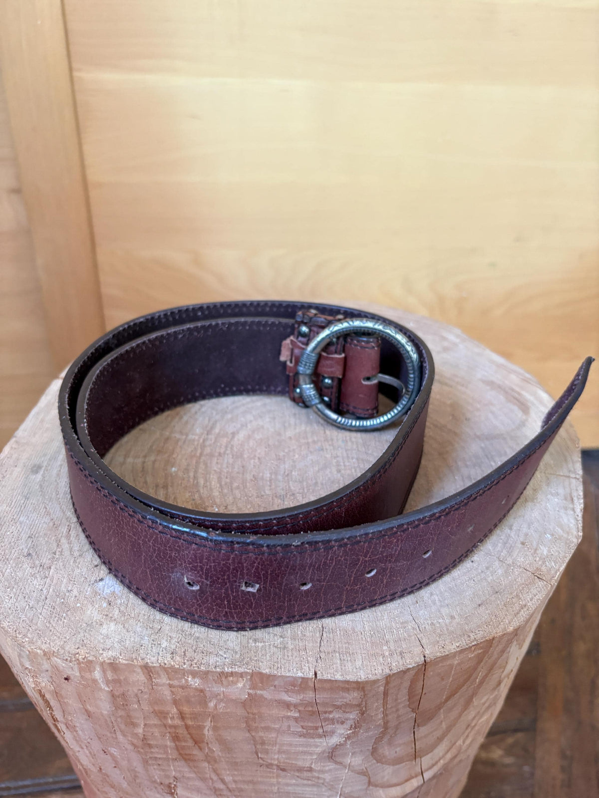 Cecil Genuine Leather Belt, Wide Brown Leather Belt, Large Statement Buckle, Vintage Style Women's Belt, Size 100 cm