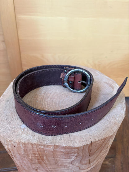 Cecil Genuine Leather Belt, Wide Brown Leather Belt, Large Statement Buckle, Vintage Style Women's Belt, Size 100 cm