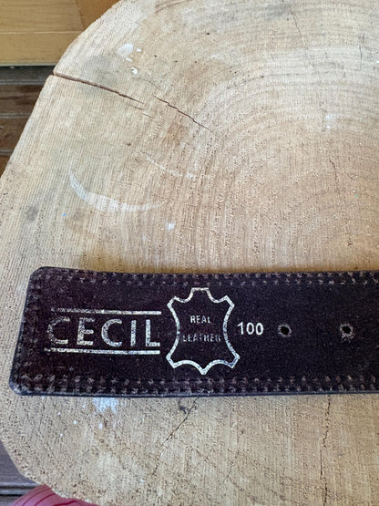 Cecil Genuine Leather Belt, Wide Brown Leather Belt, Large Statement Buckle, Vintage Style Women's Belt, Size 100 cm