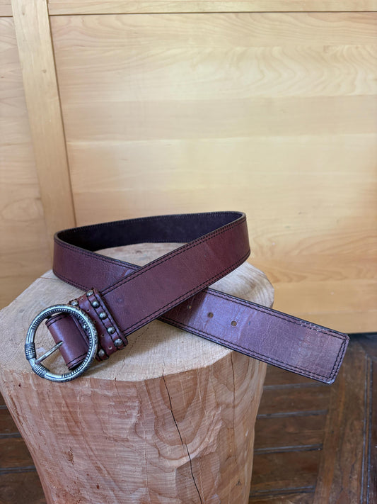 Cecil Genuine Leather Belt, Wide Brown Leather Belt, Large Statement Buckle, Vintage Style Women's Belt, Size 100 cm