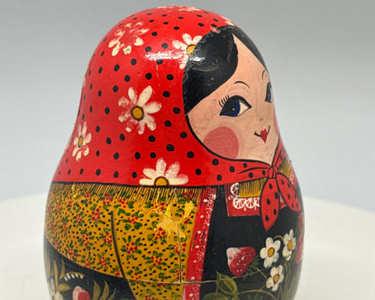 Hand-Painted Red Wooden Matryoshka Doll, Decorative