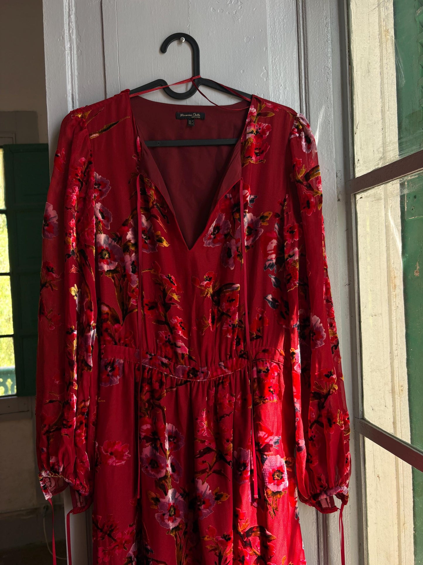 Red Floral Maxi Dress, Women's XS EU 34, Romantic Long Sleeve Dress, Occasion Dress, Bohemian Elegance