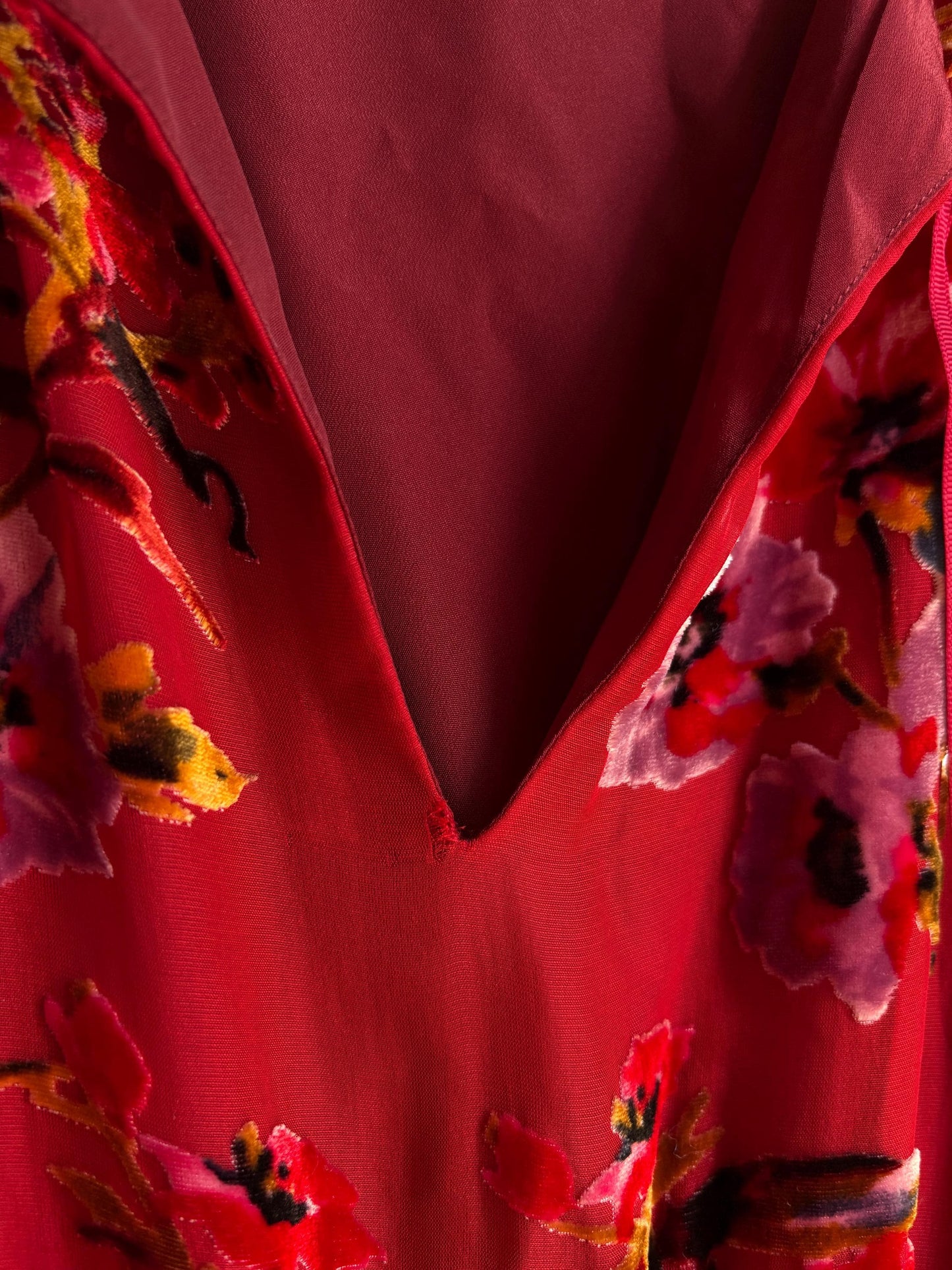 Red Floral Maxi Dress, Women's XS EU 34, Romantic Long Sleeve Dress, Occasion Dress, Bohemian Elegance