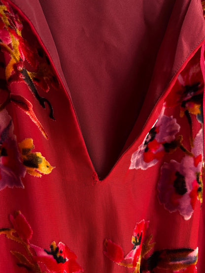 Red Floral Maxi Dress, Women's XS EU 34, Romantic Long Sleeve Dress, Occasion Dress, Bohemian Elegance