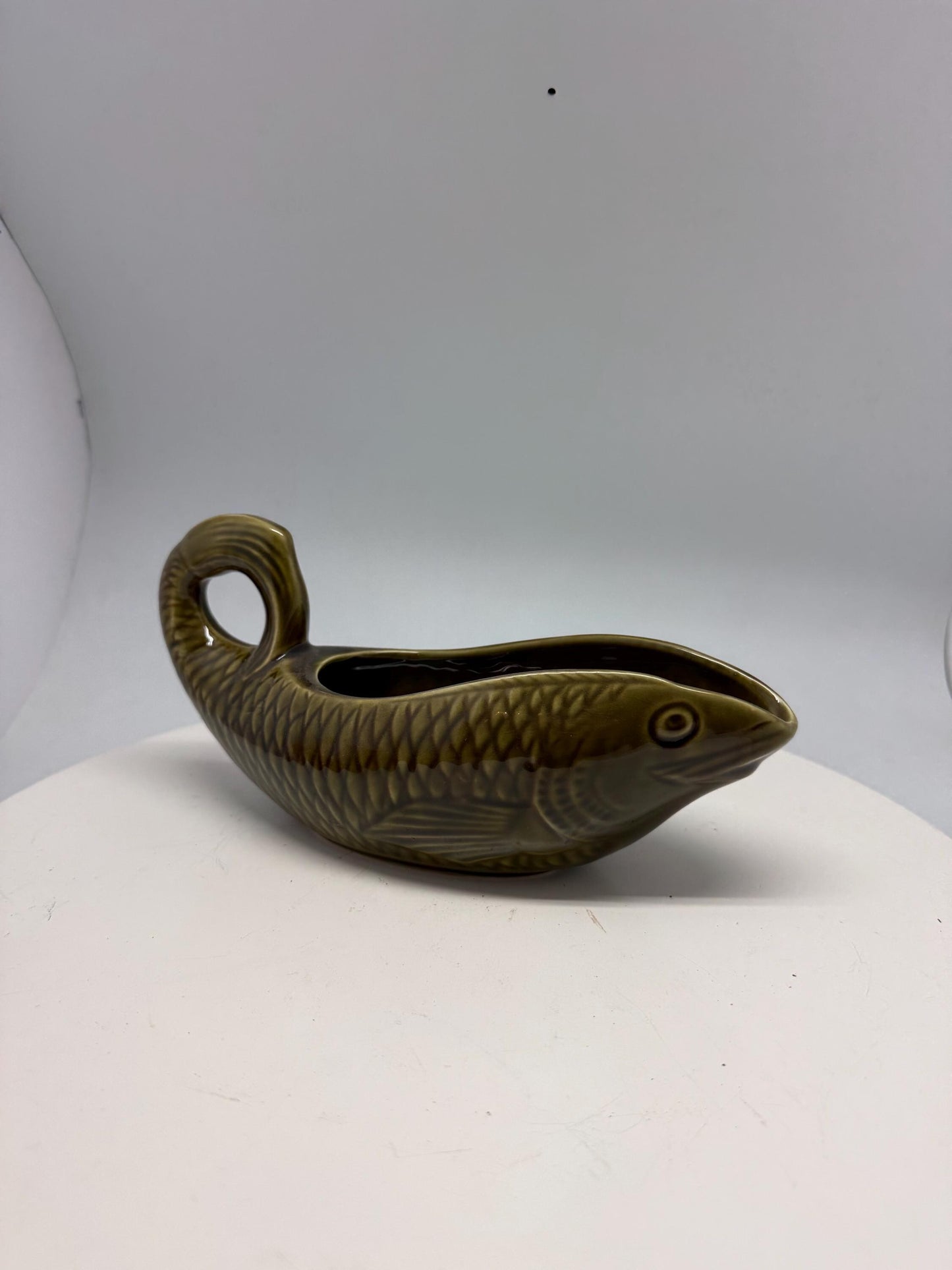 Vintage ceramic fish gravy boat, textured scale design