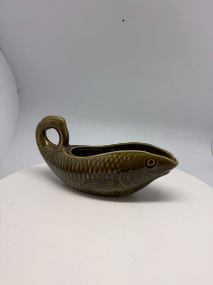 Vintage ceramic fish gravy boat, textured scale design