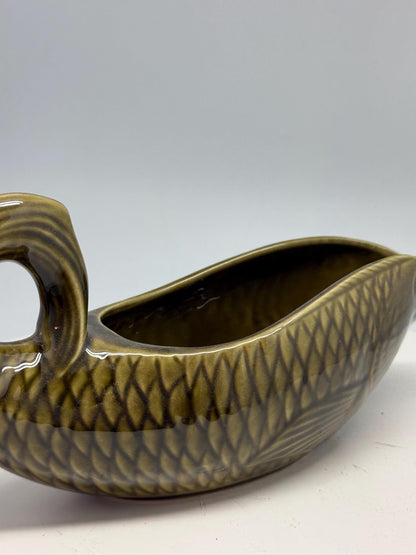 Vintage ceramic fish gravy boat, textured scale design