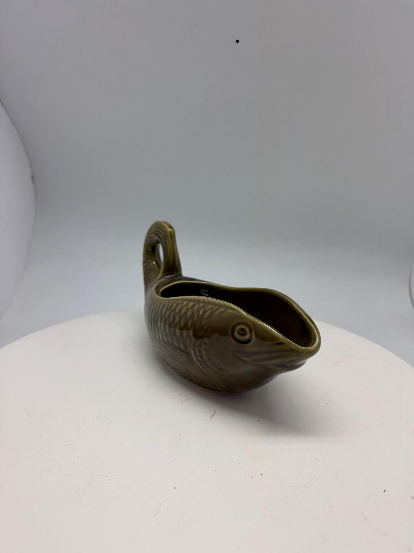 Vintage ceramic fish gravy boat, textured scale design