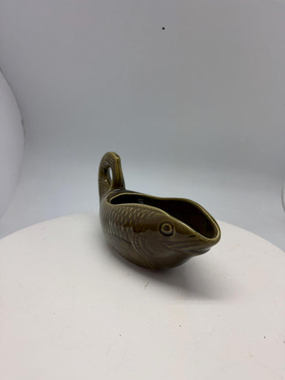 Vintage ceramic fish gravy boat, textured scale design