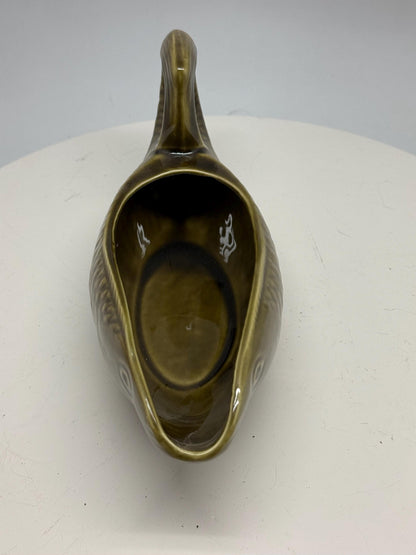 Vintage ceramic fish gravy boat, textured scale design