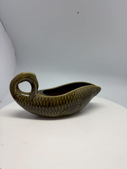 Vintage ceramic fish gravy boat, textured scale design