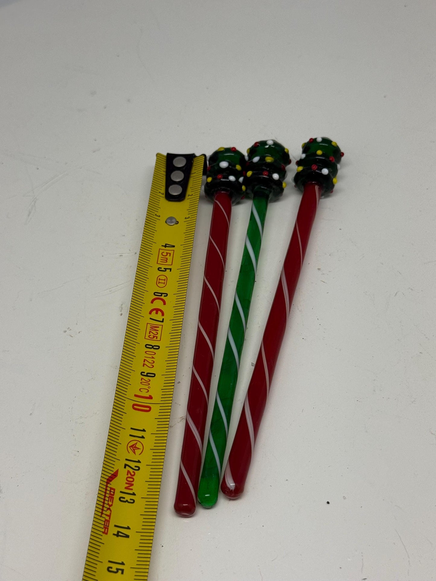 Candy Cane Striped Vintage Glass Swizzle Sticks — fabric close-up
