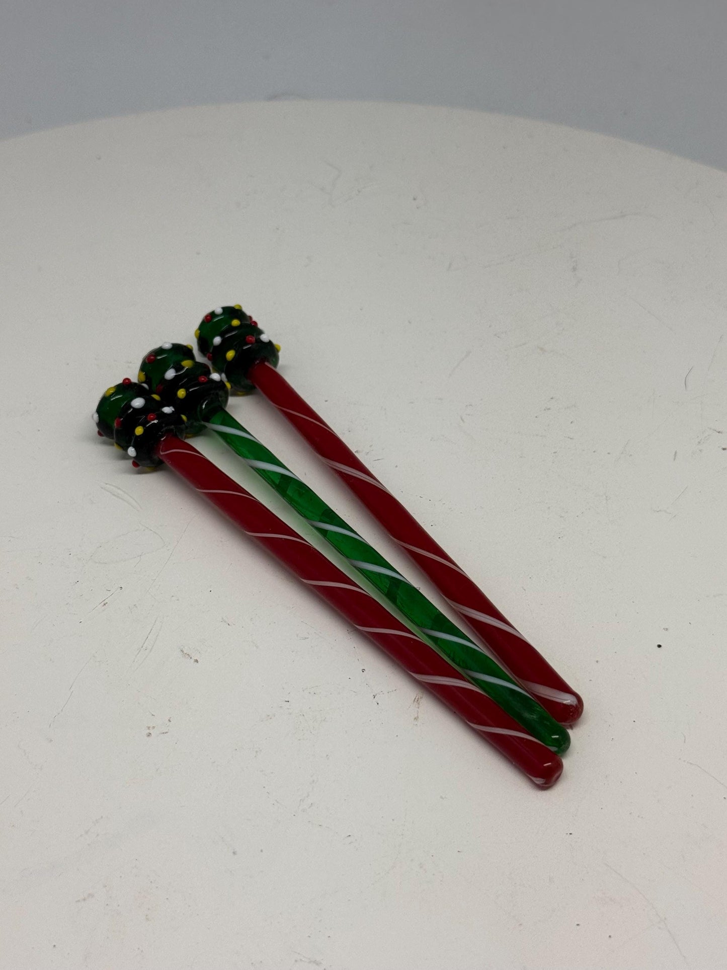 Candy Cane Striped Vintage Glass Swizzle Sticks — back view
