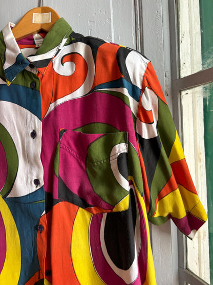 Vintage Abstract Print Viscose Blouse — detail