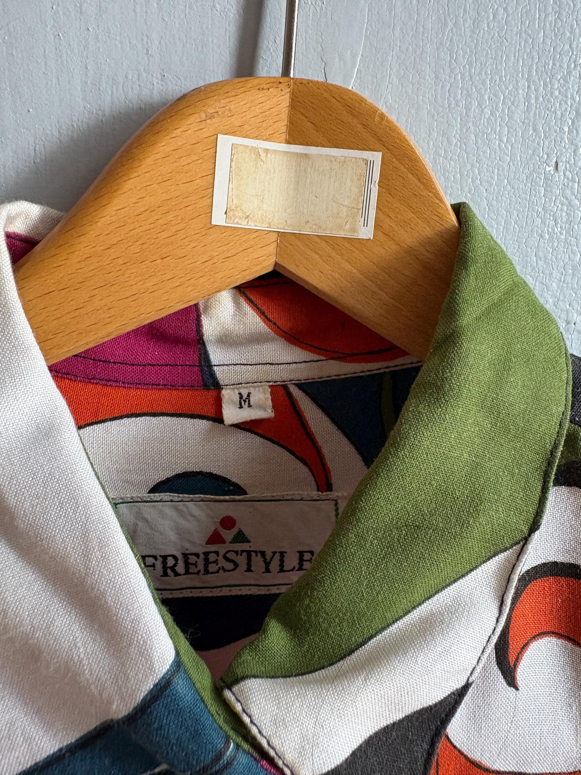Vintage Abstract Print Viscose Blouse — back view
