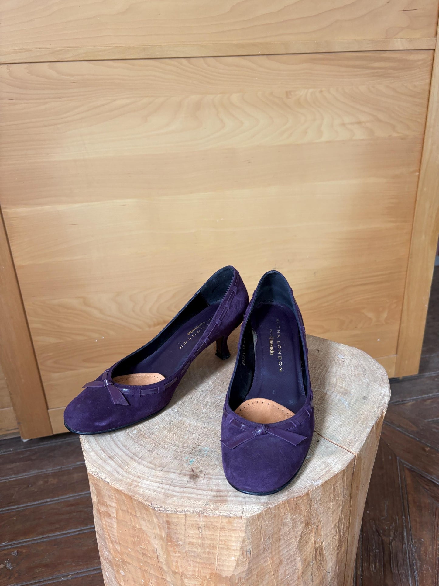 Sacha London Suede Leather Heels, Made in Spain, Purple Leather Pumps, Luxury Designer Shoes, Vintage Style, EU 40, Elegant Shoes
