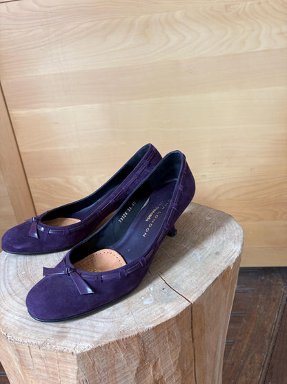 Sacha London Suede Leather Heels, Made in Spain, Purple Leather Pumps, Luxury Designer Shoes, Vintage Style, EU 40, Elegant Shoes