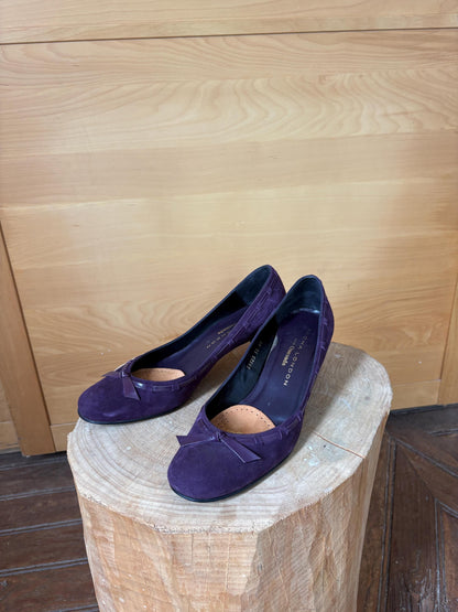 Sacha London Suede Leather Heels, Made in Spain, Purple Leather Pumps, Luxury Designer Shoes, Vintage Style, EU 40, Elegant Shoes