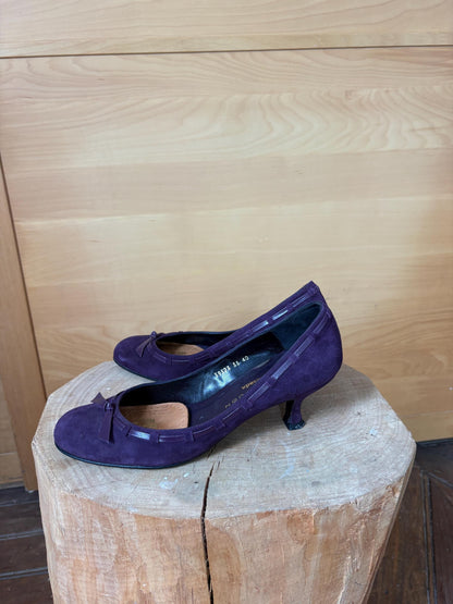 Sacha London Suede Leather Heels, Made in Spain, Purple Leather Pumps, Luxury Designer Shoes, Vintage Style, EU 40, Elegant Shoes