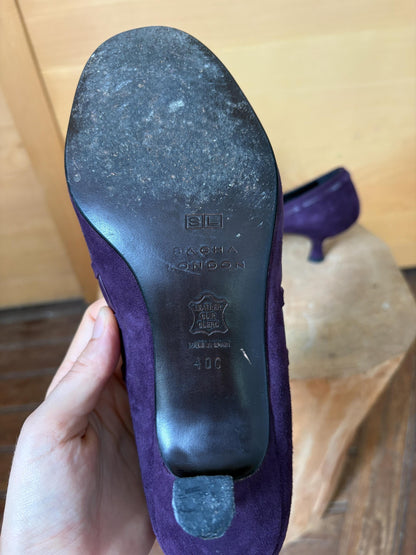 Sacha London Suede Leather Heels, Made in Spain, Purple Leather Pumps, Luxury Designer Shoes, Vintage Style, EU 40, Elegant Shoes