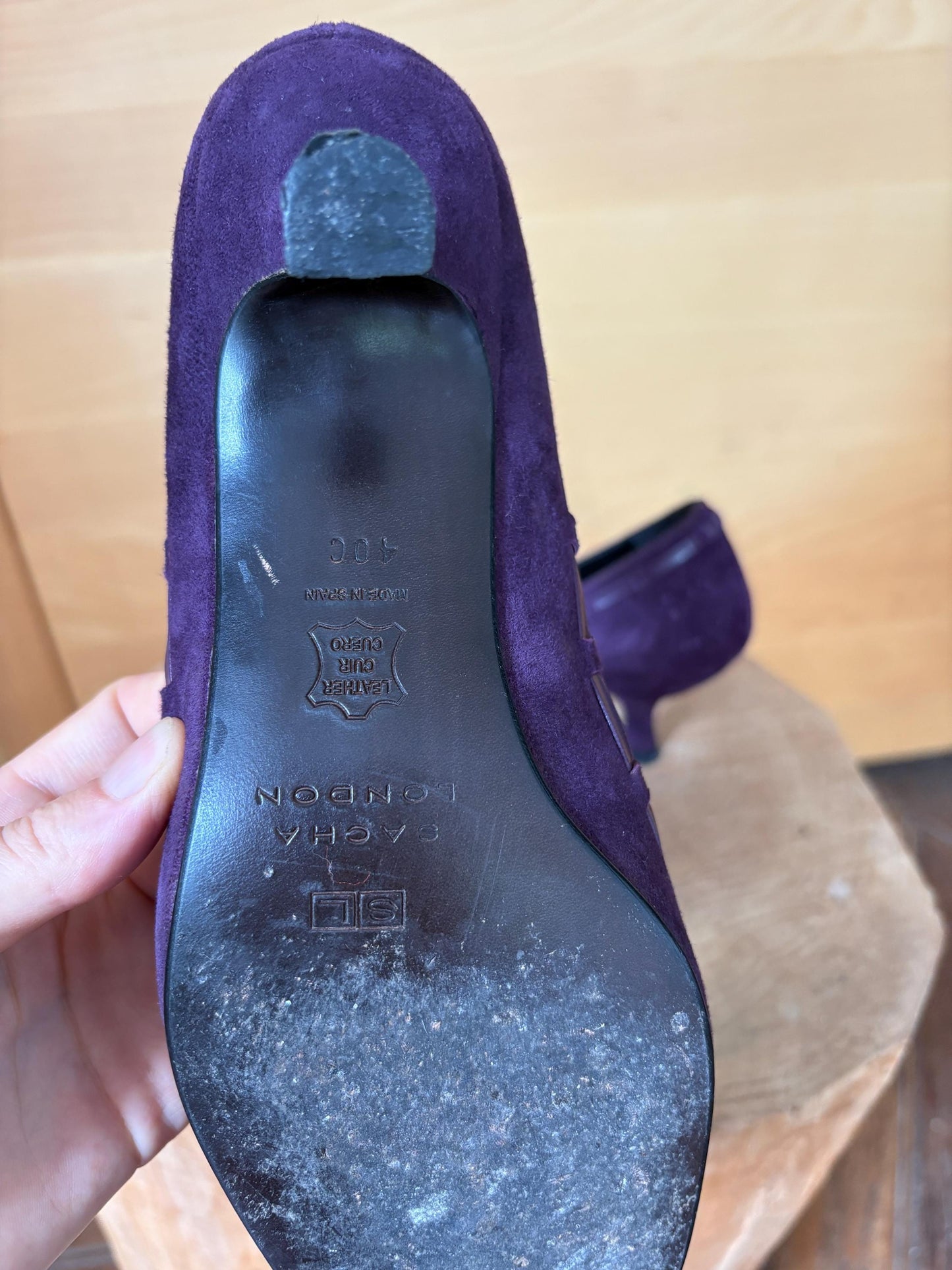 Sacha London Suede Leather Heels, Made in Spain, Purple Leather Pumps, Luxury Designer Shoes, Vintage Style, EU 40, Elegant Shoes