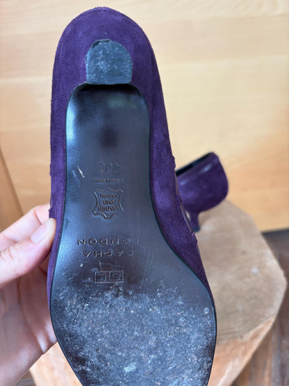 Sacha London Suede Leather Heels, Made in Spain, Purple Leather Pumps, Luxury Designer Shoes, Vintage Style, EU 40, Elegant Shoes
