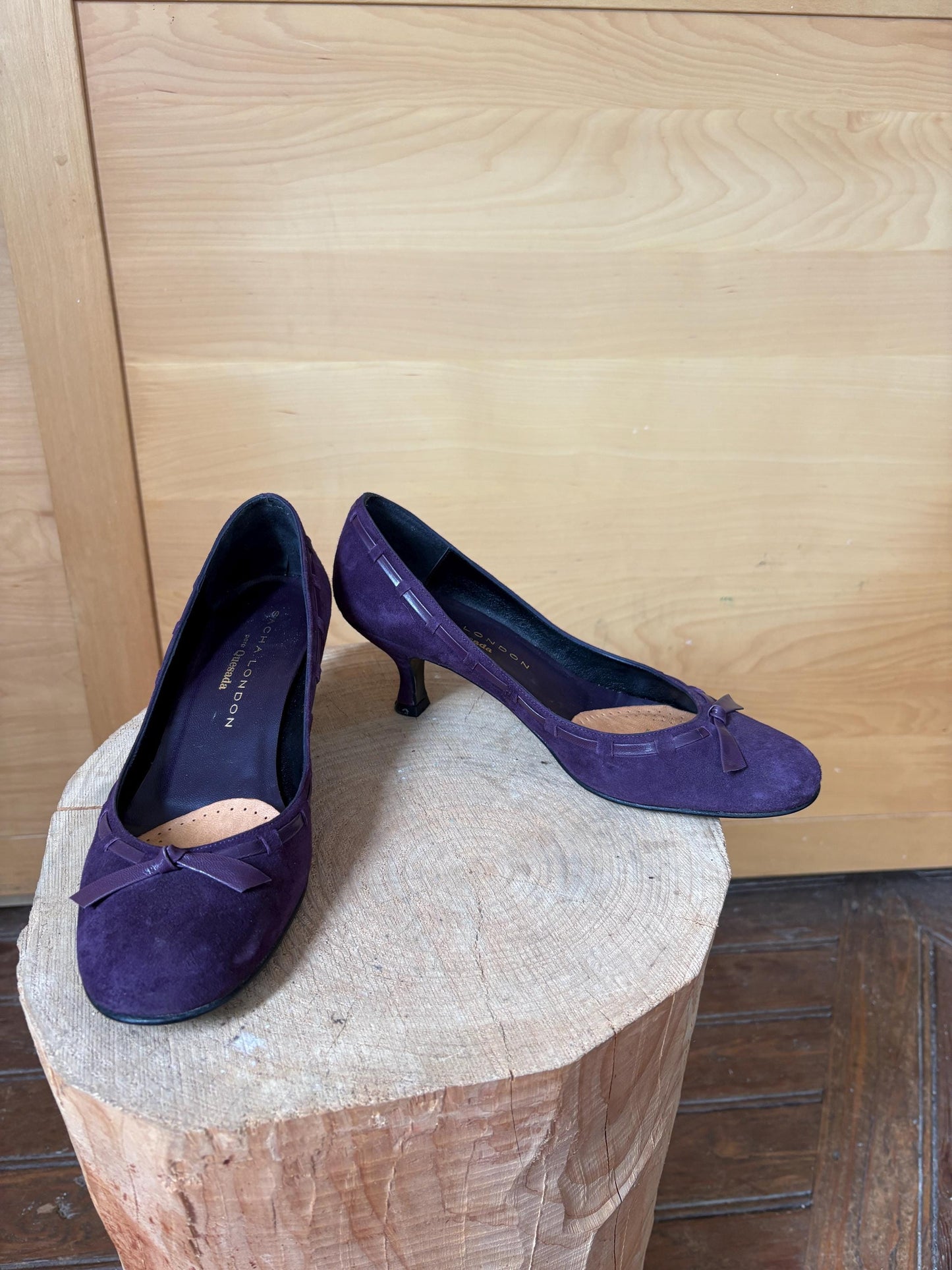 Sacha London Suede Leather Heels, Made in Spain, Purple Leather Pumps, Luxury Designer Shoes, Vintage Style, EU 40, Elegant Shoes