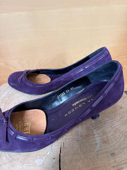 Sacha London Suede Leather Heels, Made in Spain, Purple Leather Pumps, Luxury Designer Shoes, Vintage Style, EU 40, Elegant Shoes