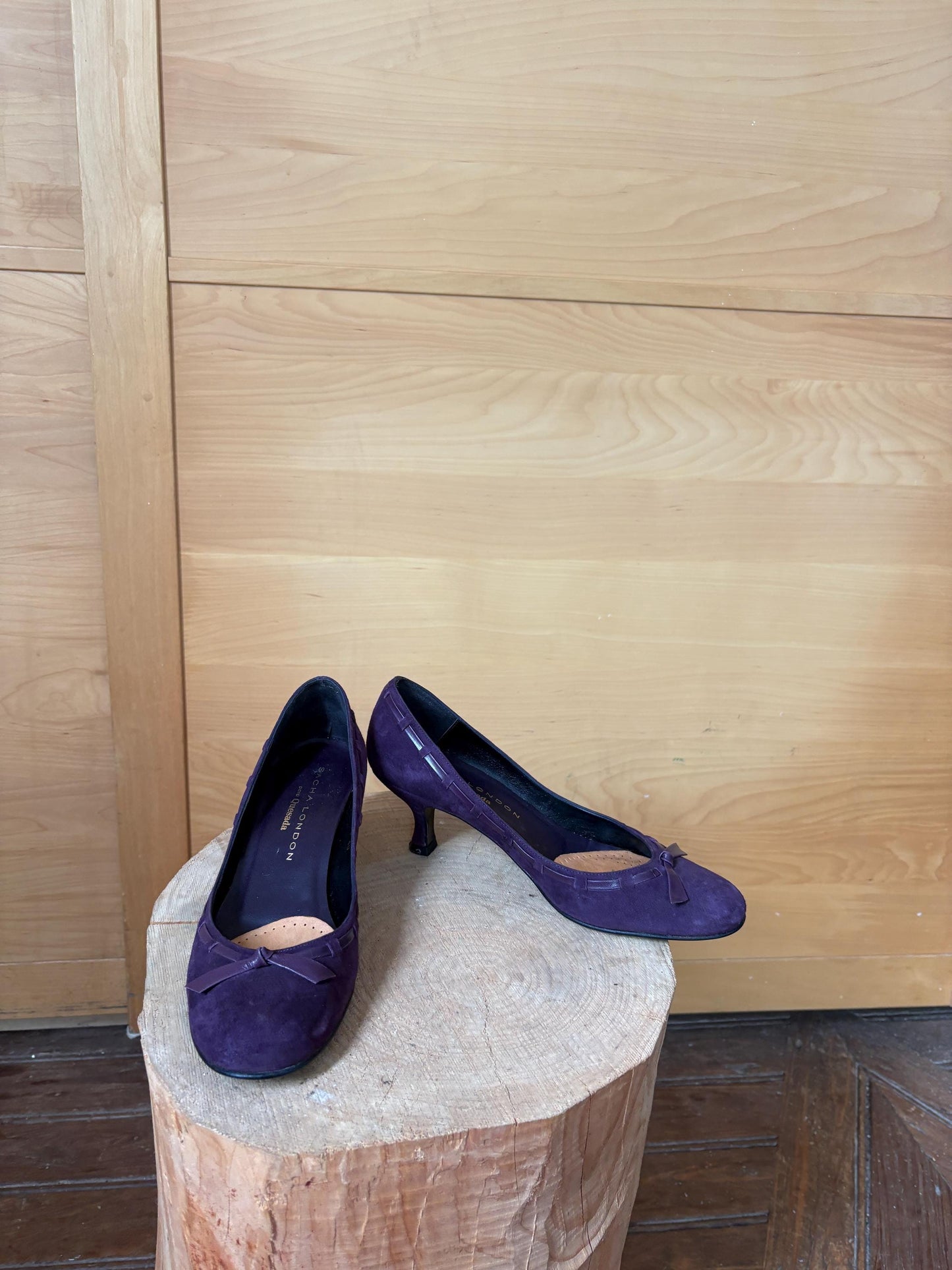 Sacha London Suede Leather Heels, Made in Spain, Purple Leather Pumps, Luxury Designer Shoes, Vintage Style, EU 40, Elegant Shoes