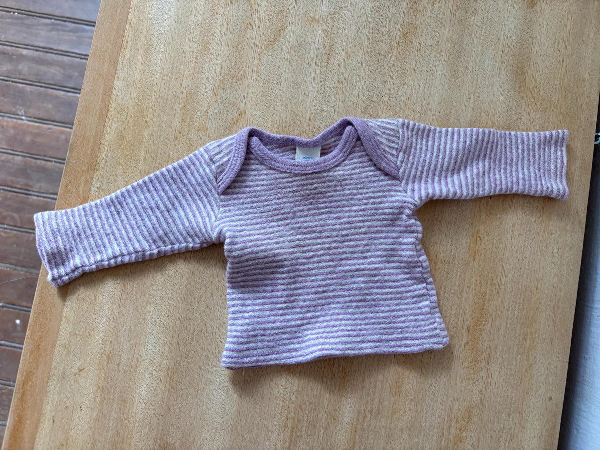 Vintage Engel Baby Wool Silk Top 62/68, Pink Striped Long Sleeve Shirt, Merino Wool Silk, Waldorf Baby, Made in Germany