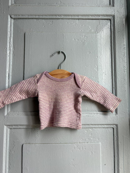 Vintage Engel Baby Wool Silk Top 62/68, Pink Striped Long Sleeve Shirt, Merino Wool Silk, Waldorf Baby, Made in Germany