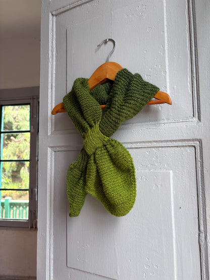 Vintage Wool Scarf, Green Knit Winter Scarf, Waldorf Child Scarf, Sustainable outlander Wool Neck Warmer, Handmade Style, Unisex