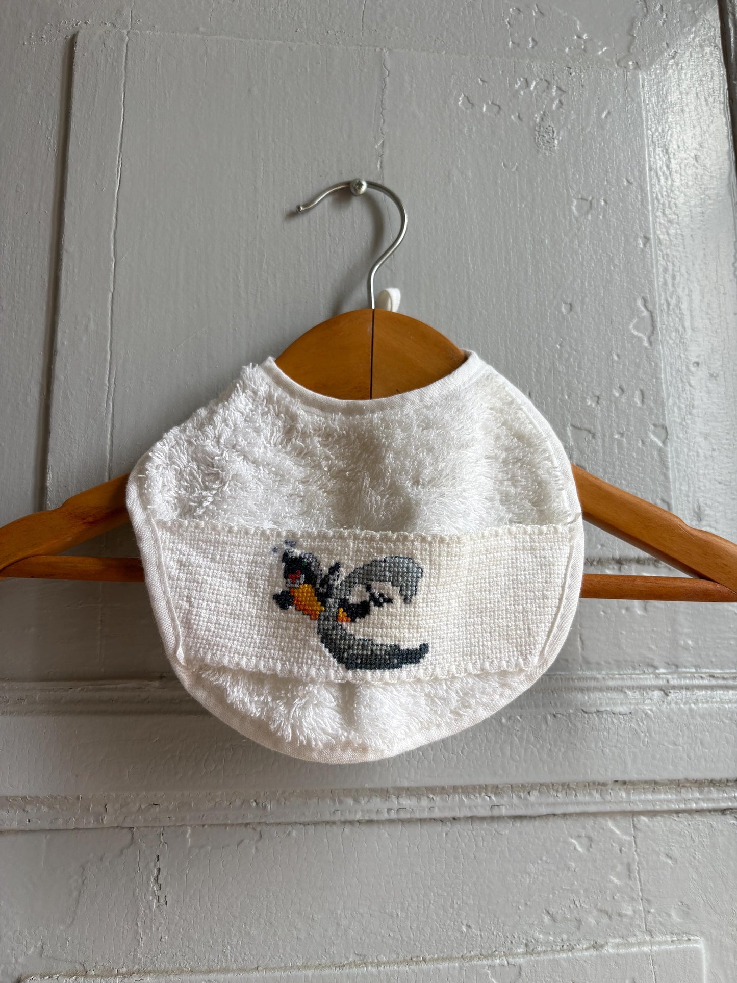Vintage Baby Bib 100% Cotton, Embroidered Bib Made in Spain, Terry Cloth Baby Bib, Sustainable Baby Gift, Cute Animal Embroidery