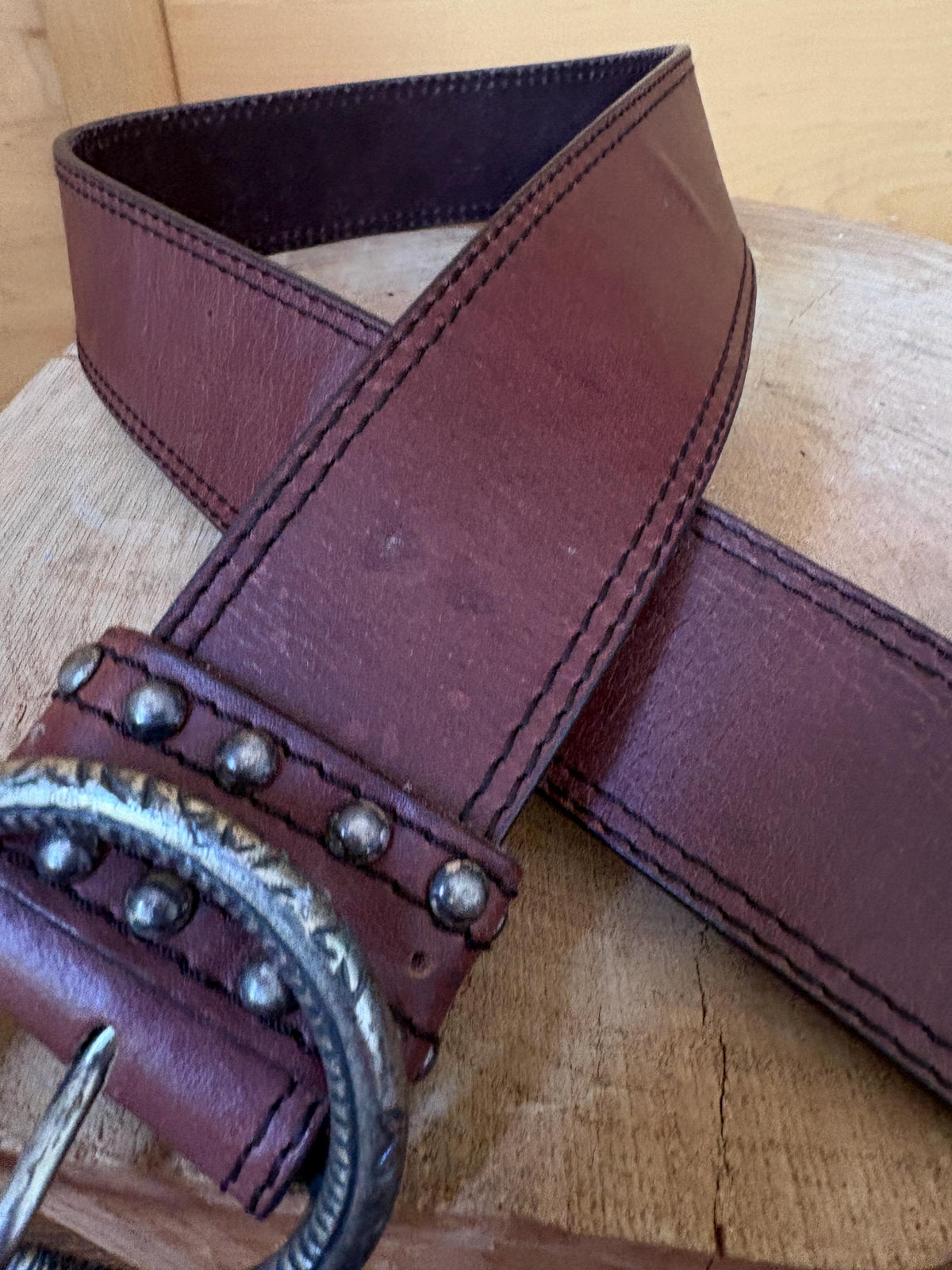 Cecil Genuine Leather Belt, Wide Brown Leather Belt, Large Statement Buckle, Vintage Style Women's Belt, Size 100 cm