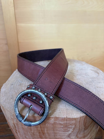 Cecil Genuine Leather Belt, Wide Brown Leather Belt, Large Statement Buckle, Vintage Style Women's Belt, Size 100 cm