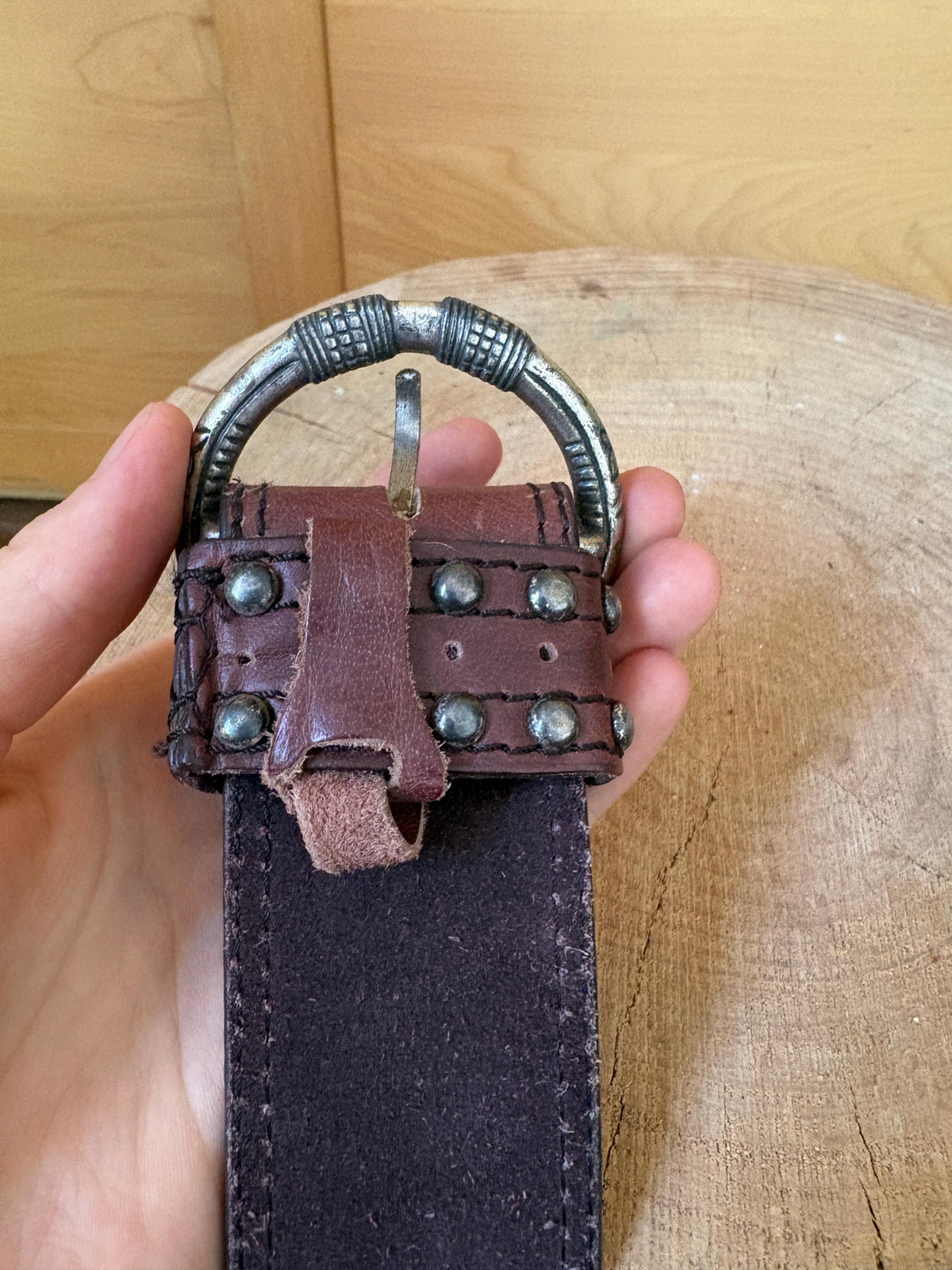 Cecil Genuine Leather Belt, Wide Brown Leather Belt, Large Statement Buckle, Vintage Style Women's Belt, Size 100 cm