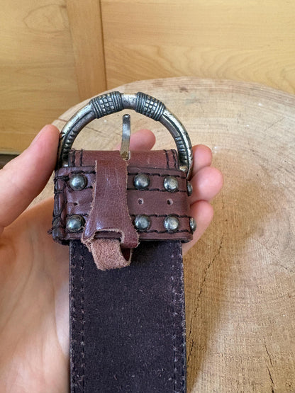 Cecil Genuine Leather Belt, Wide Brown Leather Belt, Large Statement Buckle, Vintage Style Women's Belt, Size 100 cm
